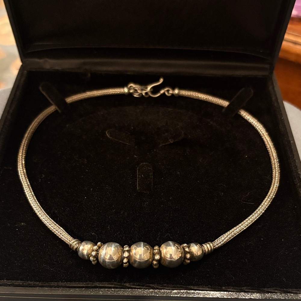 Sterling Silver Beaded Snake Chain Necklace - Silver